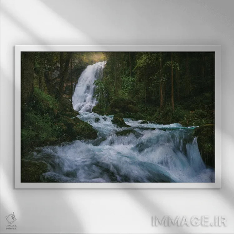 تابلو بهار در آبشار گلینگر (اتریش) اثر دنیل گاستاگر - نمای قابدار سفید