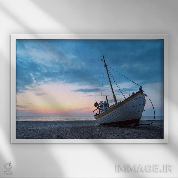 تابلو غروب در ساحل دانمارک اثر دنیل گاستاگر - نمای قابدار سفید