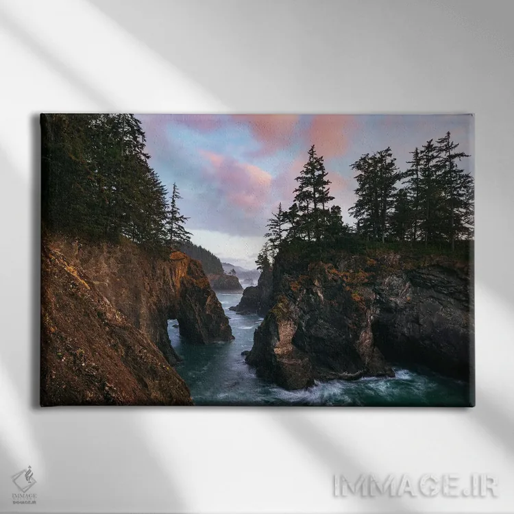 تابلو ابرهای صورتی غروب در ساحل اورگن اثر دنیل گاستاگر - نمای روبهرو روی دیوار