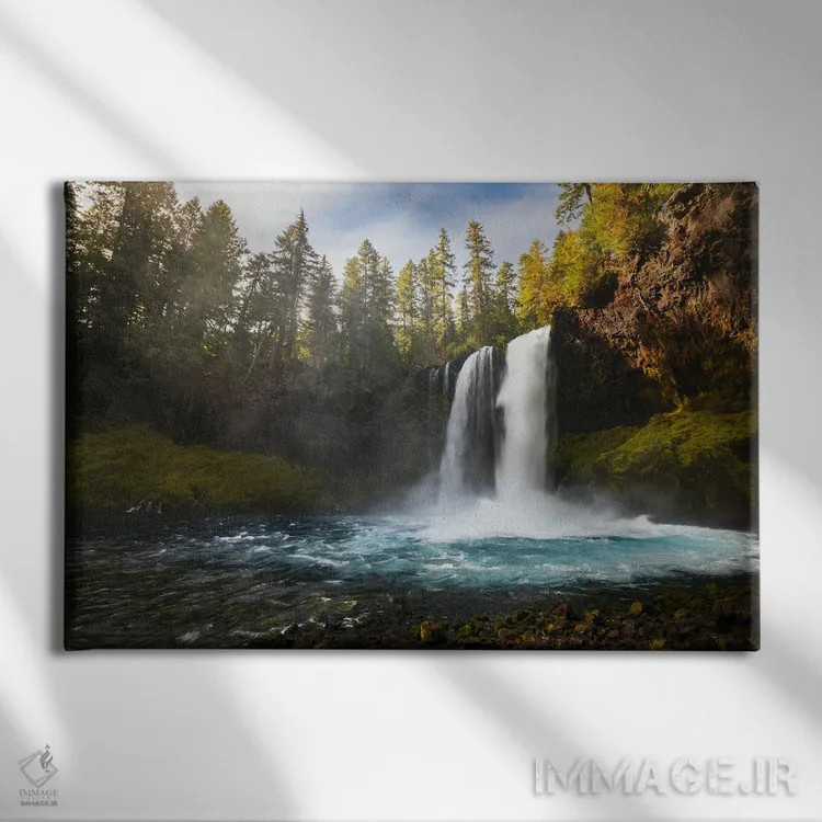 تابلو غروب پاییزی در آبشار کوسا (اورگن) اثر دنیل گاستاگر - نمای روبهرو روی دیوار
