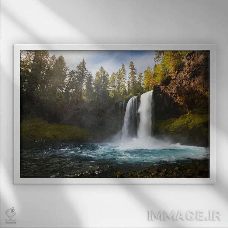تابلو غروب پاییزی در آبشار کوسا (اورگن) اثر دنیل گاستاگر - نمای قابدار سفید