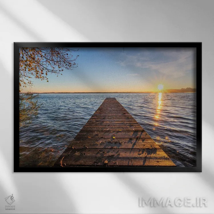 تابلو صبح طلایی در دریاچه کیمزه (بایرن) اثر دنیل گاستاگر - نمای قابدار مشکی