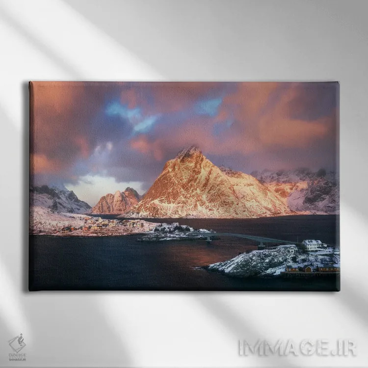 تابلو طلوع درخشان زمستانی در جزایر لوفوتن (نروژ) اثر دنیل گاستاگر - نمای روبهرو روی دیوار