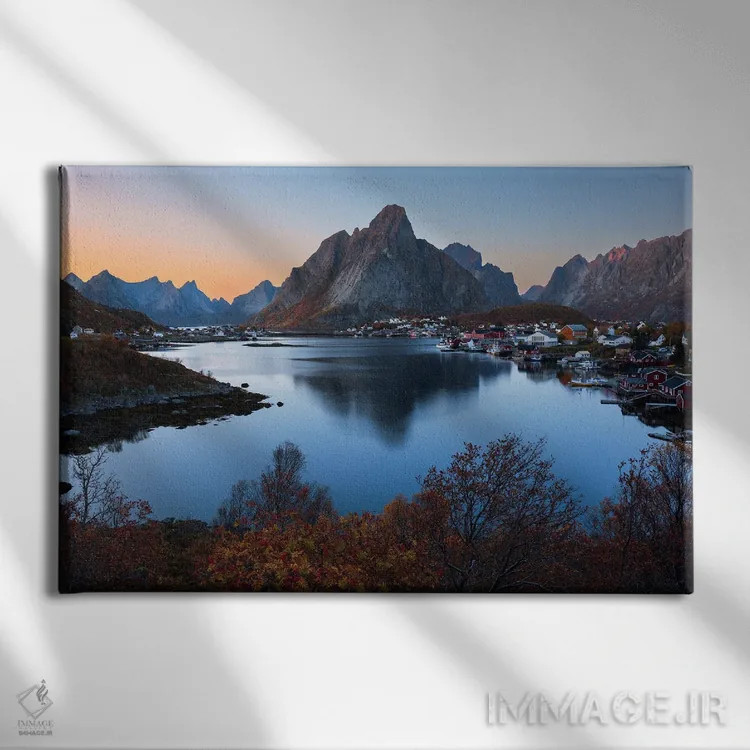 تابلو غروب آرام پاییزی در رینه (جزایر لوفوتن) اثر دنیل گاستاگر - نمای روبهرو روی دیوار