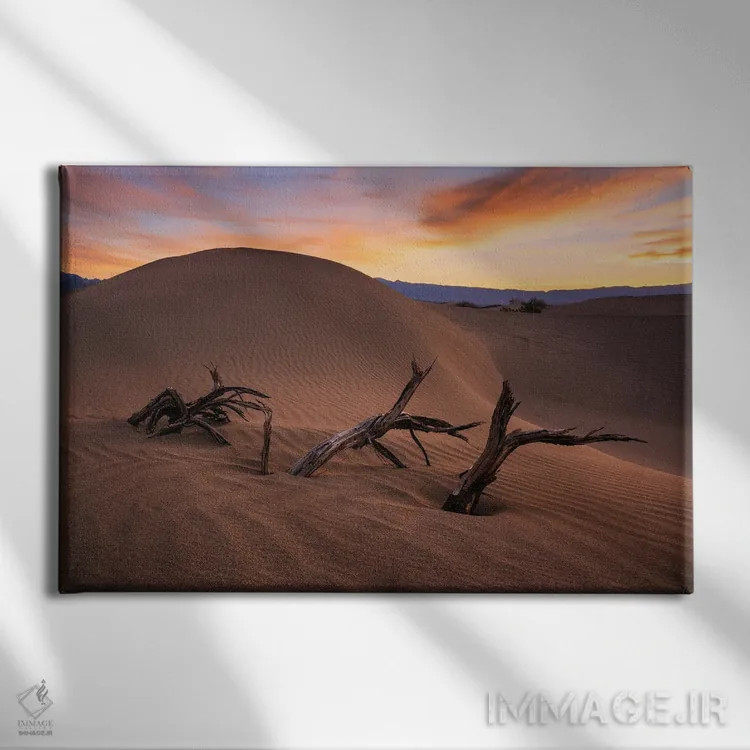 تابلو غروب سرخ در تپههای شنی دره مرگ (آمریکا) اثر دنیل گاستاگر - نمای روبهرو روی دیوار