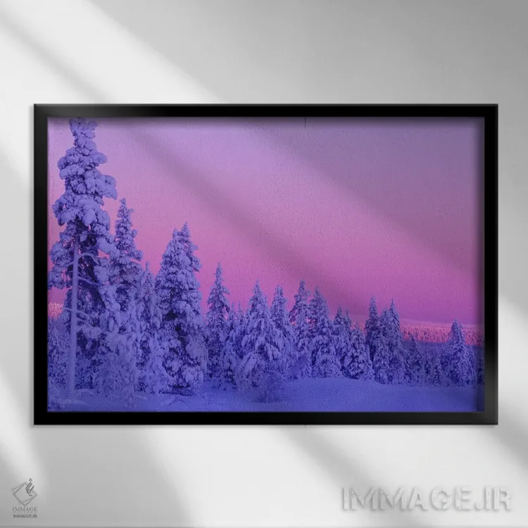 تابلو Saariselka, Lapland, Finland,غروب زمستانی جادویی، ساریسلکا، لاپلند، فنلاند اثر دیزی گیلارباوری - نمای قابدار مشکی
