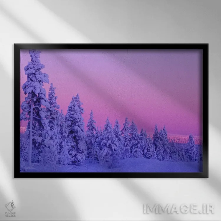 تابلو Saariselka, Lapland, Finland,غروب زمستانی جادویی، ساریسلکا، لاپلند، فنلاند اثر دیزی گیلارباوری - نمای قابدار مشکی