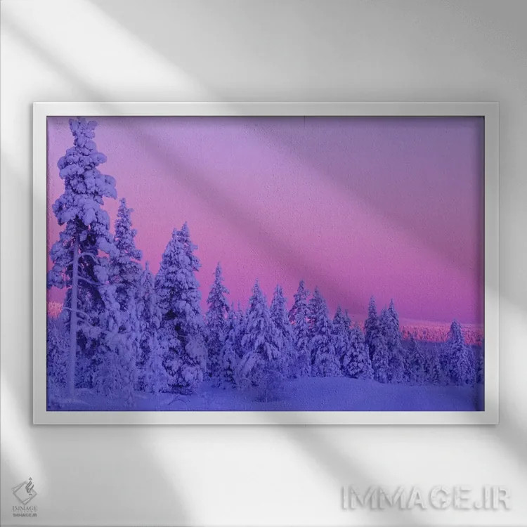 تابلو Saariselka, Lapland, Finland,غروب زمستانی جادویی، ساریسلکا، لاپلند، فنلاند اثر دیزی گیلارباوری - نمای قابدار سفید