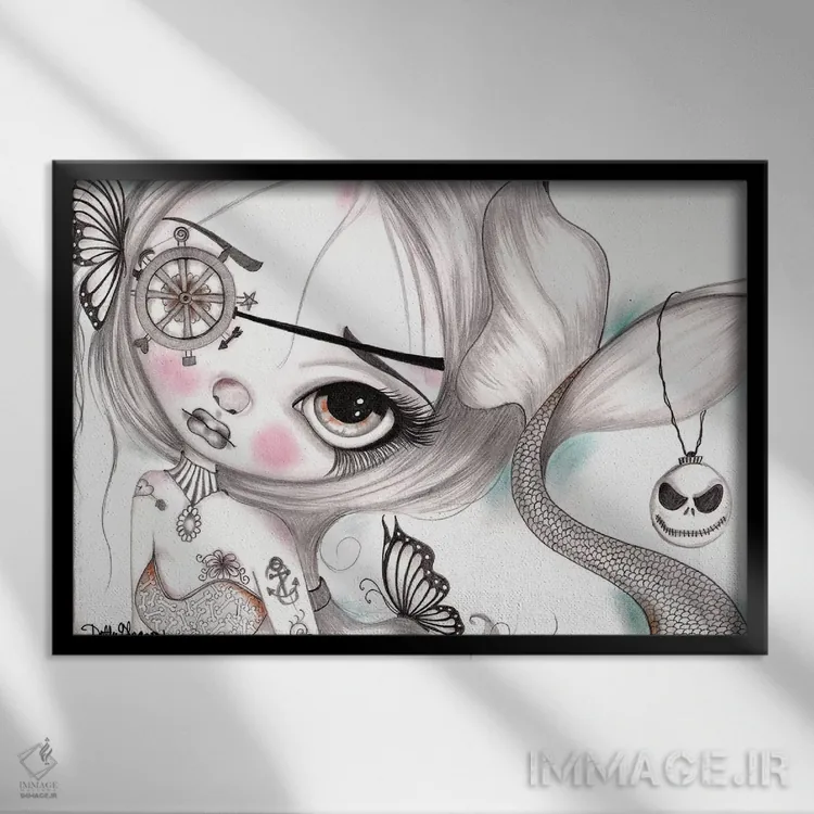 تابلو پری دریایی ۴ اثر داتی گلیسون - نمای قابدار مشکی