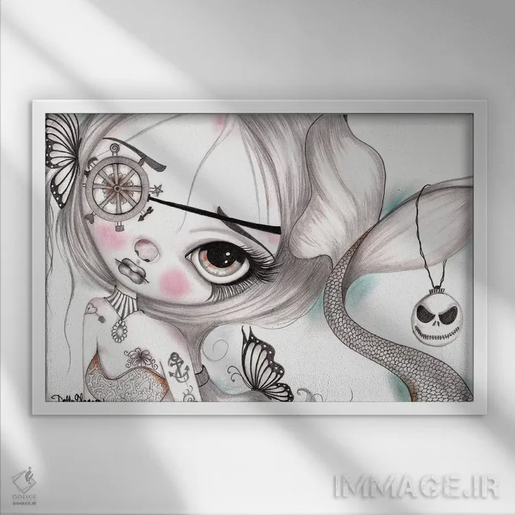 تابلو پری دریایی ۴ اثر داتی گلیسون - نمای قابدار سفید