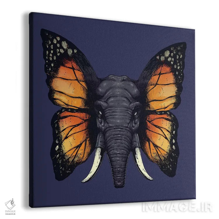 تابلو فیلپرنده (ترکیب فیل و پروانه/پرنده) اثر دیجیتال کاربین (نام هنرمند یا استودیو) - نمای پرسپکتیو محصول