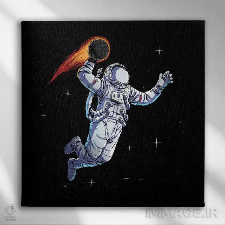 تابلو دانک فضایی (بسکتبال) اثر دیجیتال کاربین (نام هنرمند یا استودیو) - نمای روبهرو روی دیوار