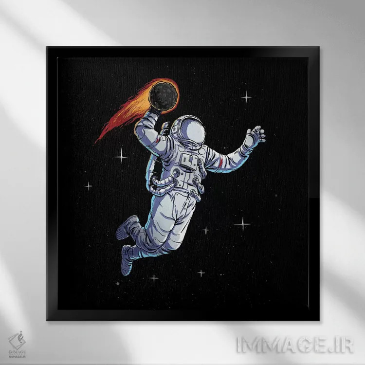 تابلو دانک فضایی (بسکتبال) اثر دیجیتال کاربین (نام هنرمند یا استودیو) - نمای قابدار مشکی