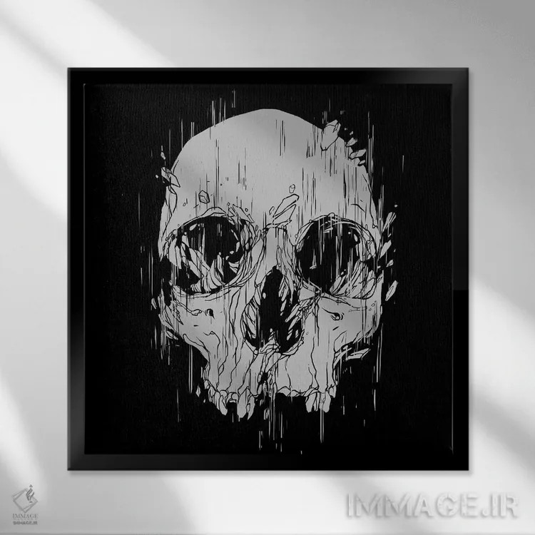 تابلو جمجمه شکسته اثر دیجیتال کاربین (نام هنرمند یا استودیو) - نمای قابدار مشکی