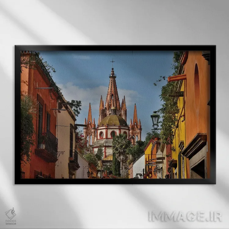 تابلو Mexico. Ornate Parroquia de San Miguel Archangel.,سن میگوئل د آلنده، مکزیک. کلیسای جامع سَن میگوئل آرکانجلِ مجلل اثر دارل گالین - نمای قابدار مشکی