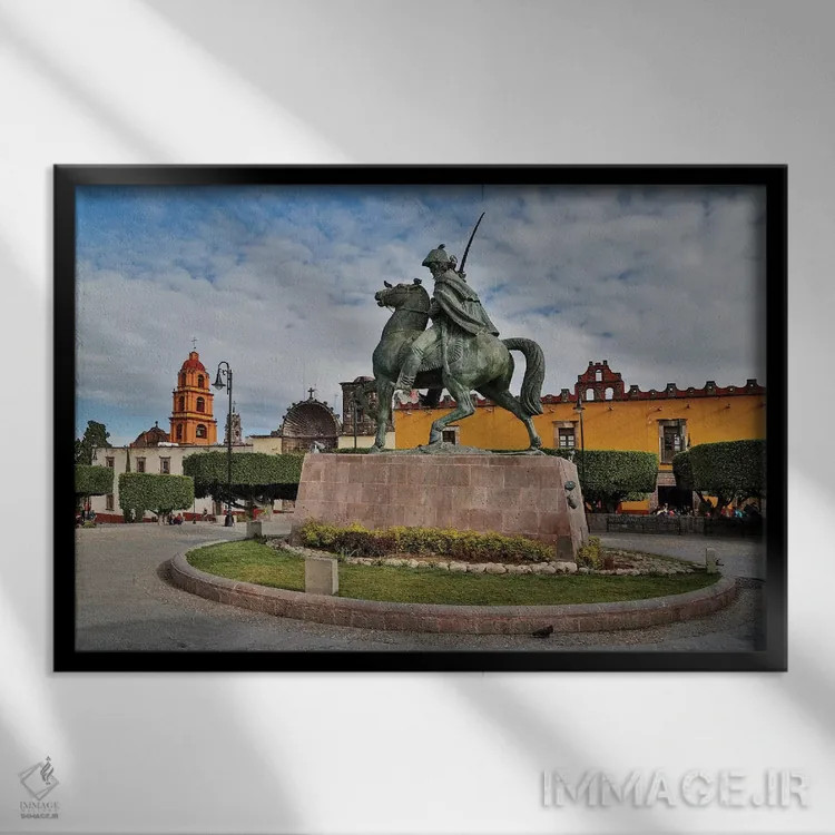 تابلو Mexico. Plaza Civica and Statue of General Allende,سن میگوئل د آلنده، مکزیک. میدان سیویکا و مجسمه ژنرال آلنده اثر دارل گالین - نمای قابدار مشکی