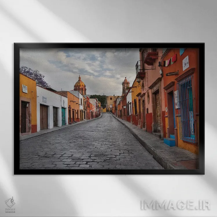 تابلو Mexico. Street scene,سن میگوئل د آلنده، مکزیک. صحنهای از خیابان اثر دارل گالین - نمای قابدار مشکی