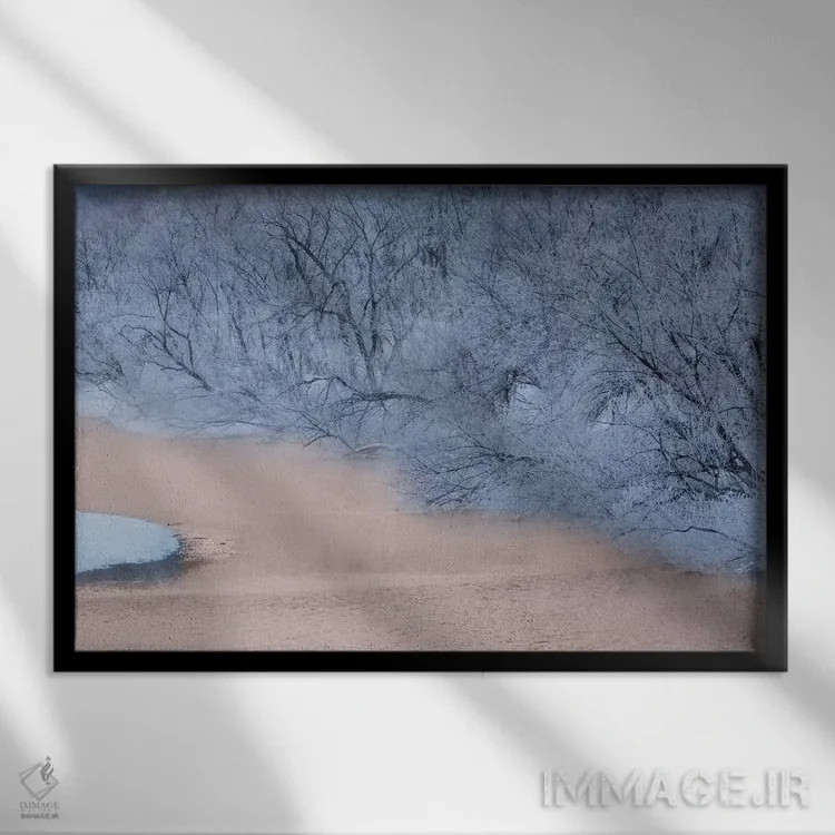 تابلو Hokkaido, Japan,یخزدگی درختان در حاشیه رودخانه، هوکایدو، ژاپن اثر دارل گالین - نمای قابدار مشکی