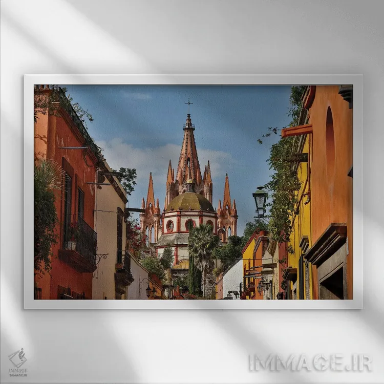 تابلو Mexico. Ornate Parroquia de San Miguel Archangel.,سن میگوئل د آلنده، مکزیک. کلیسای جامع سَن میگوئل آرکانجلِ مجلل اثر دارل گالین - نمای قابدار سفید