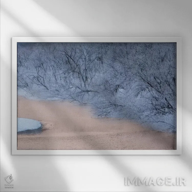 تابلو Hokkaido, Japan,یخزدگی درختان در حاشیه رودخانه، هوکایدو، ژاپن اثر دارل گالین - نمای قابدار سفید