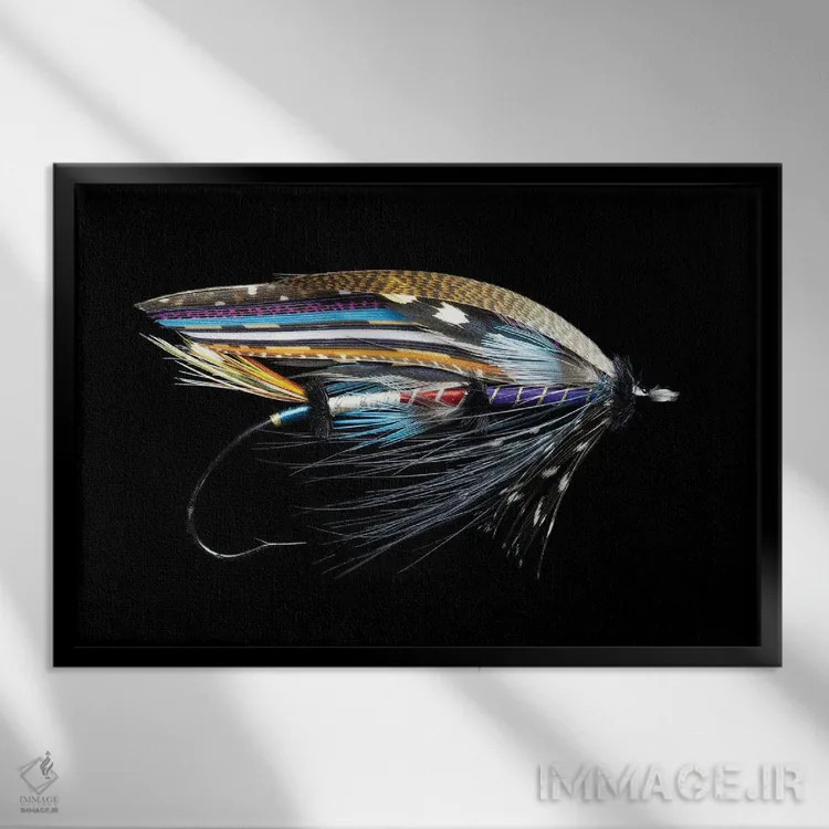 تابلو طرحهای ماهیگیری سالمون آتلانتیک. "فلمینگ" اثر دارل گالین - نمای قابدار مشکی