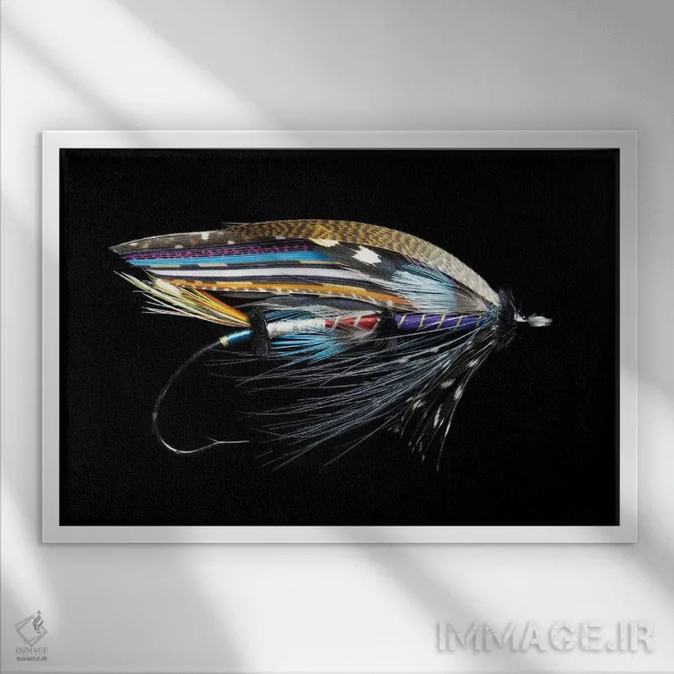 تابلو طرحهای ماهیگیری سالمون آتلانتیک. "فلمینگ" اثر دارل گالین - نمای قابدار سفید