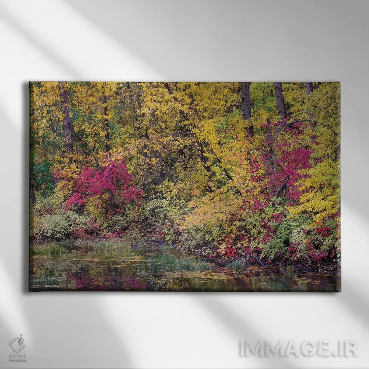 تابلو Washington State, Small Pond Near Easton Surrounded By Fall Colored Trees,آمریکا، واشنگتن، برکهای کوچک نزدیک ایستون محصور با درختان رنگارنگ پاییزی اثر دارل گالین - نمای روبهرو روی دیوار