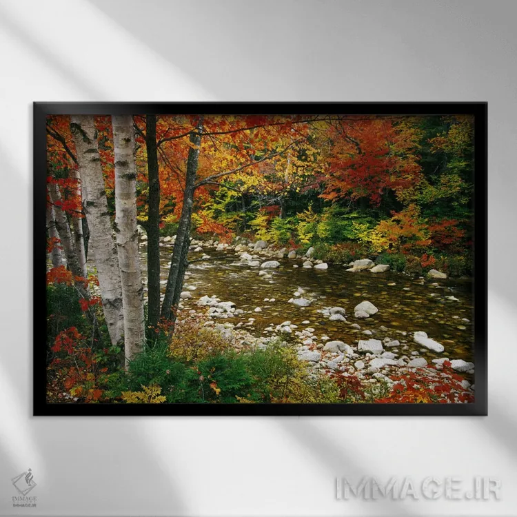 تابلو Swift River, White Mountains, New Hampshire, USA,منظره پاییزی، رودخانه سوئیفت، رشتهکوه وایت، نیوهمپشایر، آمریکا اثر دارل گالین - نمای قابدار مشکی