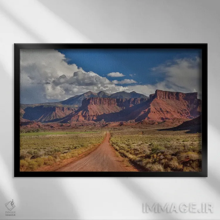 تابلو Utah,جاده خاکی مستقیم به سوی دره پروفسور، یوتا اثر دارل گالین - نمای قابدار مشکی