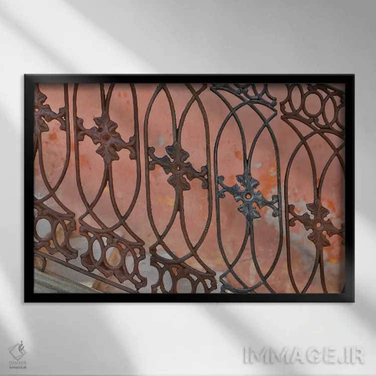 تابلو گواناخواتو در مکزیک مرکزی. ساختمانهای با آهنکاری تزئینی اثر دارل گالین - نمای قابدار مشکی