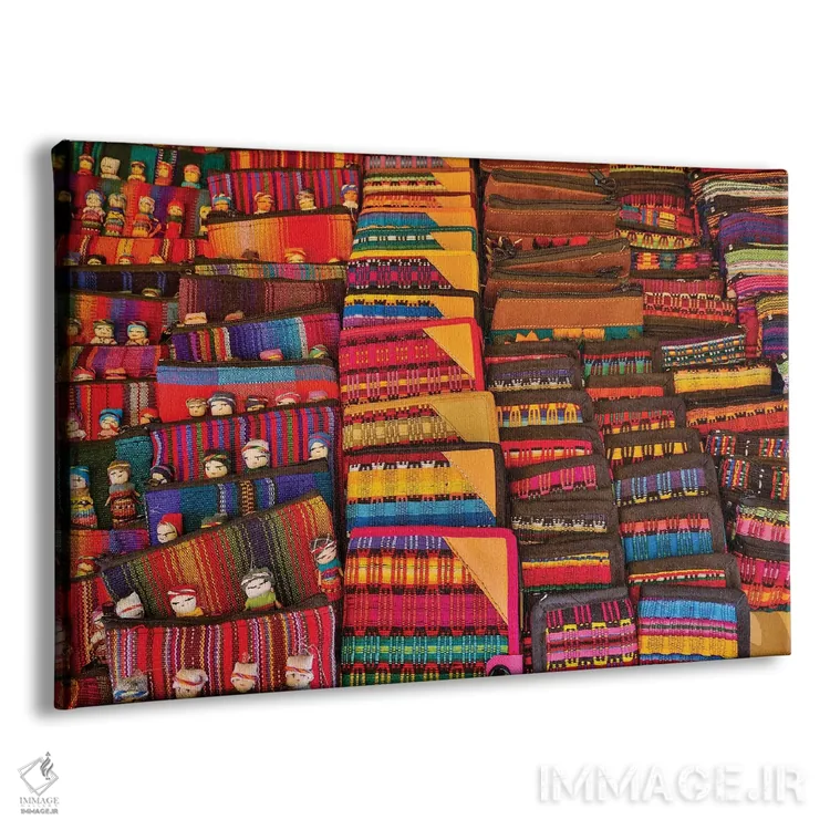 تابلو سن میگل د آلنده، مکزیک. پارچههای رنگارنگ در معرض فروش (مکزیک) اثر دارل گالین - نمای پرسپکتیو محصول