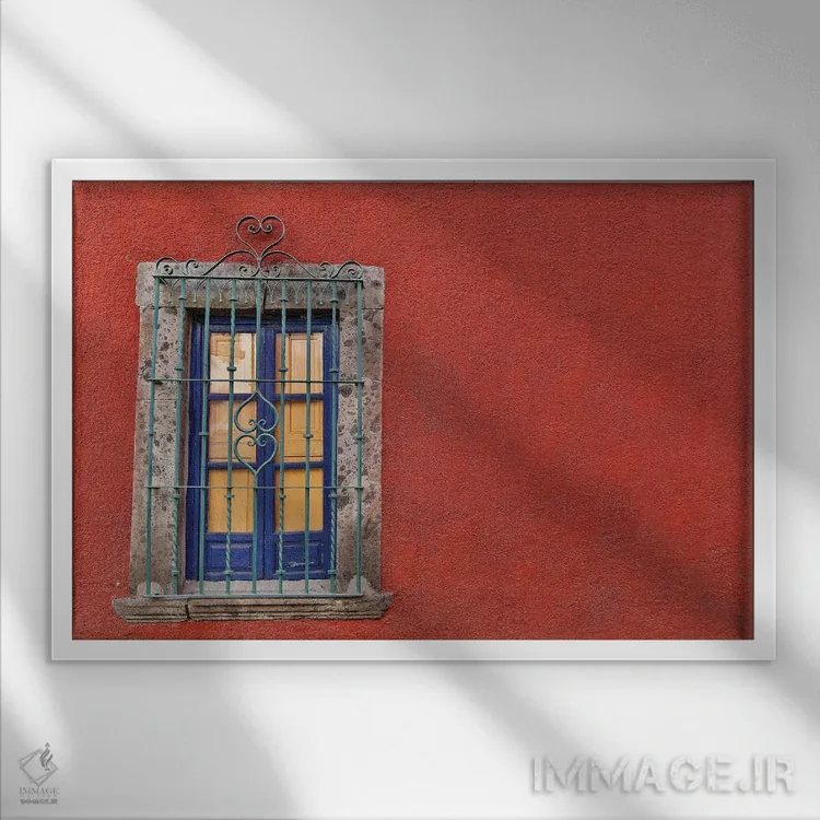 تابلو سن میگل د آلنده، مکزیک. ساختمانها و پنجرههای رنگارنگ (مکزیک) اثر دارل گالین - نمای قابدار سفید