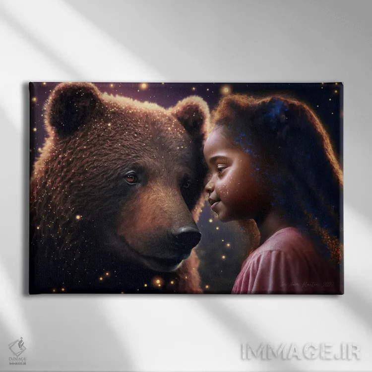 تابلو کودک آفریقایی آیندهگرا (آفروفیوچریسم) اثر دیجیتال وایلد آرت (استودیو هنری) - نمای روبهرو روی دیوار