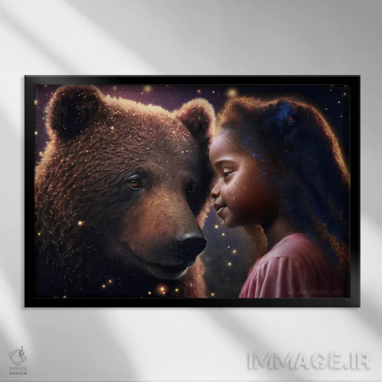 تابلو کودک آفریقایی آیندهگرا (آفروفیوچریسم) اثر دیجیتال وایلد آرت (استودیو هنری) - نمای قابدار مشکی