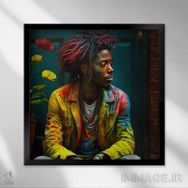 تابلو پسر جوان بر آستانهٔ در ۱ اثر دیجیتال وایلد آرت (استودیو هنری) - نمای قابدار مشکی