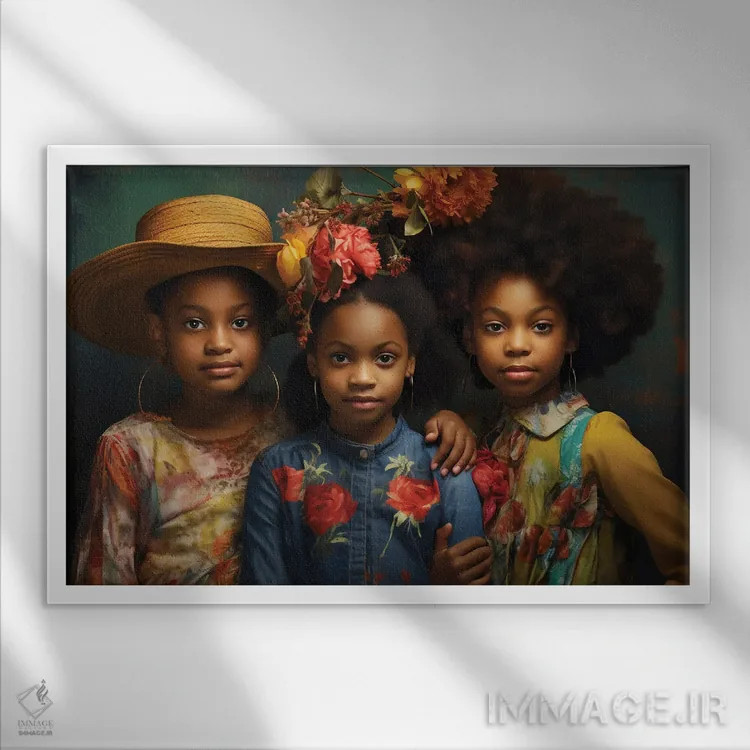 تابلو خواهران اثر دیجیتال وایلد آرت (استودیو هنری) - نمای قابدار سفید