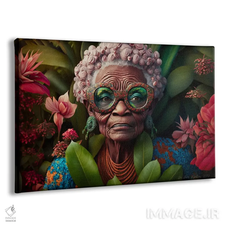 تابلو مادربزرگ آفریقایی رترو فیوچریست اثر دیجیتال وایلد آرت (استودیو هنری) - نمای پرسپکتیو محصول