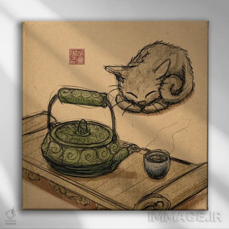 تابلو بچهگربه در زمان چای اثر باورگژونگ هو - نمای روبهرو روی دیوار