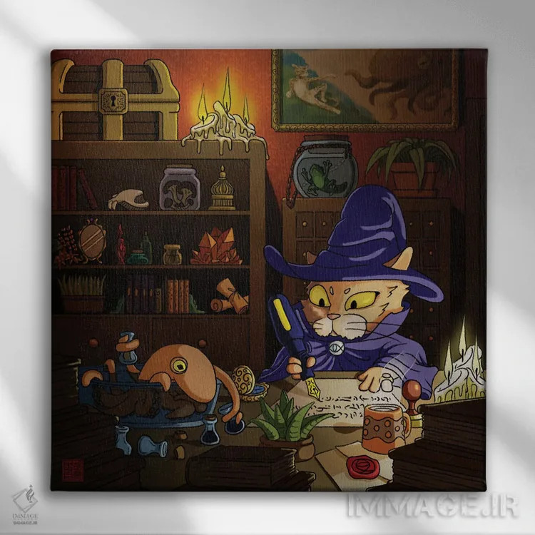 تابلو هنر مدادکاری شبانه اثر باورگژونگ هو - نمای روبهرو روی دیوار