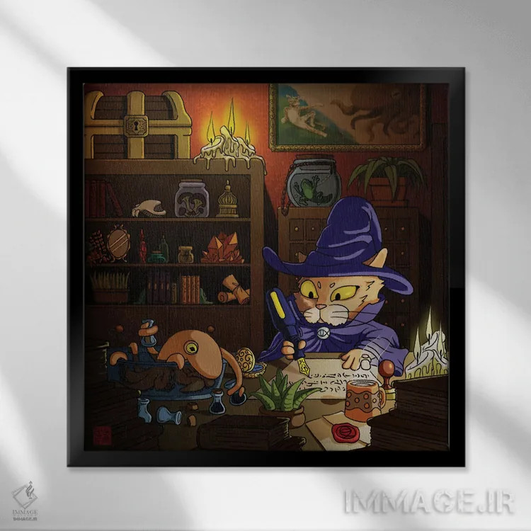 تابلو هنر مدادکاری شبانه اثر باورگژونگ هو - نمای قابدار مشکی