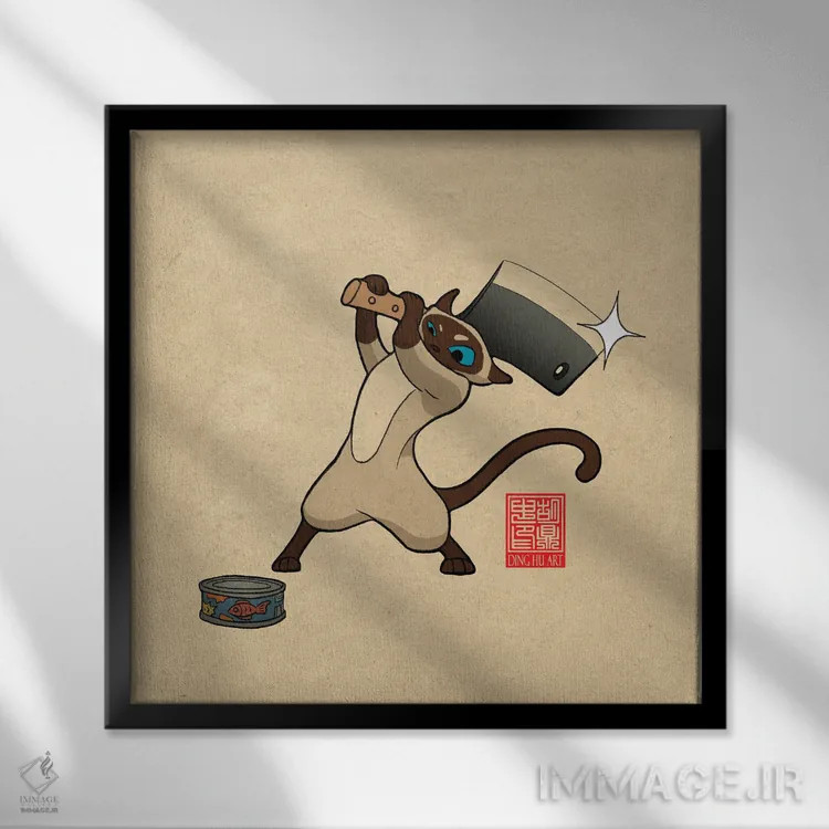 تابلو کات چوپ (تکهبر گربه) اثر باورگژونگ هو - نمای قابدار مشکی