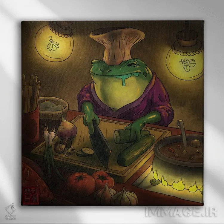 تابلو قورباغه سرآشپز اثر باورگژونگ هو - نمای روبهرو روی دیوار