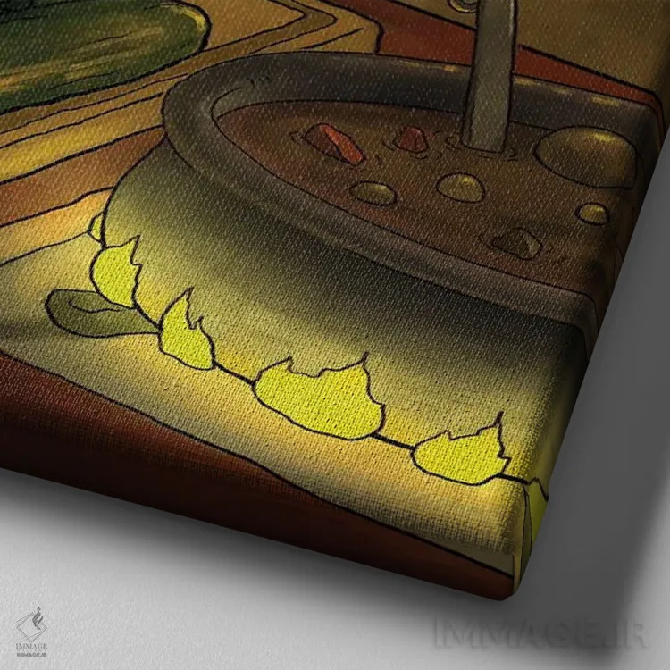 تابلو قورباغه سرآشپز اثر باورگژونگ هو - نمای نزدیک بافت بوم