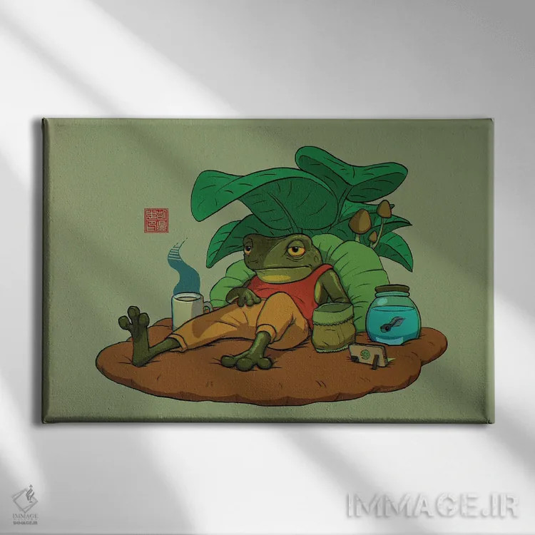 تابلو قورباغه خسته و پسرش اثر باورگژونگ هو - نمای روبهرو روی دیوار