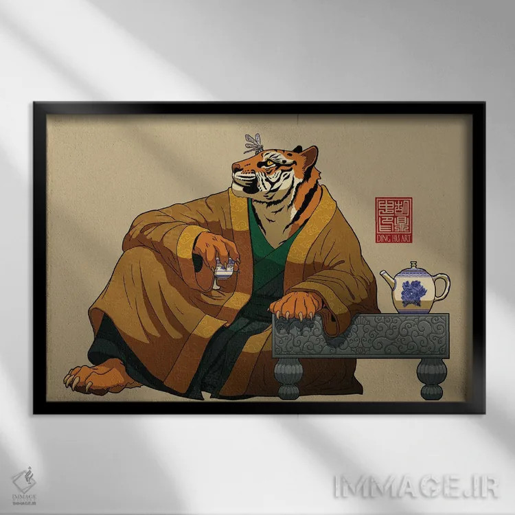 تابلو Perching Dragonfly,ببرِ لمیده، سنجاقک نشسته اثر باورگژونگ هو - نمای قابدار مشکی