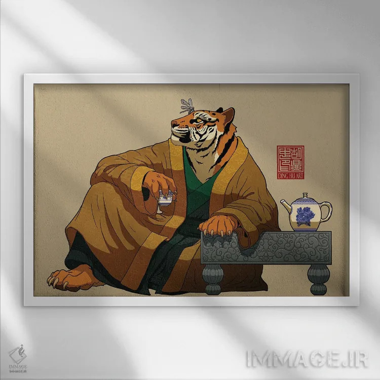 تابلو Perching Dragonfly,ببرِ لمیده، سنجاقک نشسته اثر باورگژونگ هو - نمای قابدار سفید