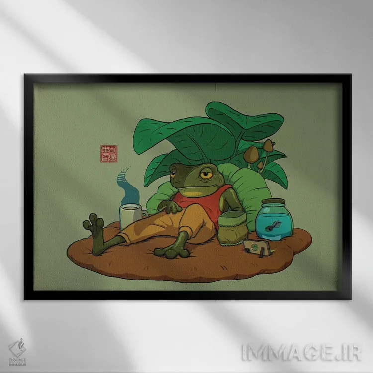 تابلو قورباغه خسته و پسرش اثر باورگژونگ هو - نمای قابدار مشکی