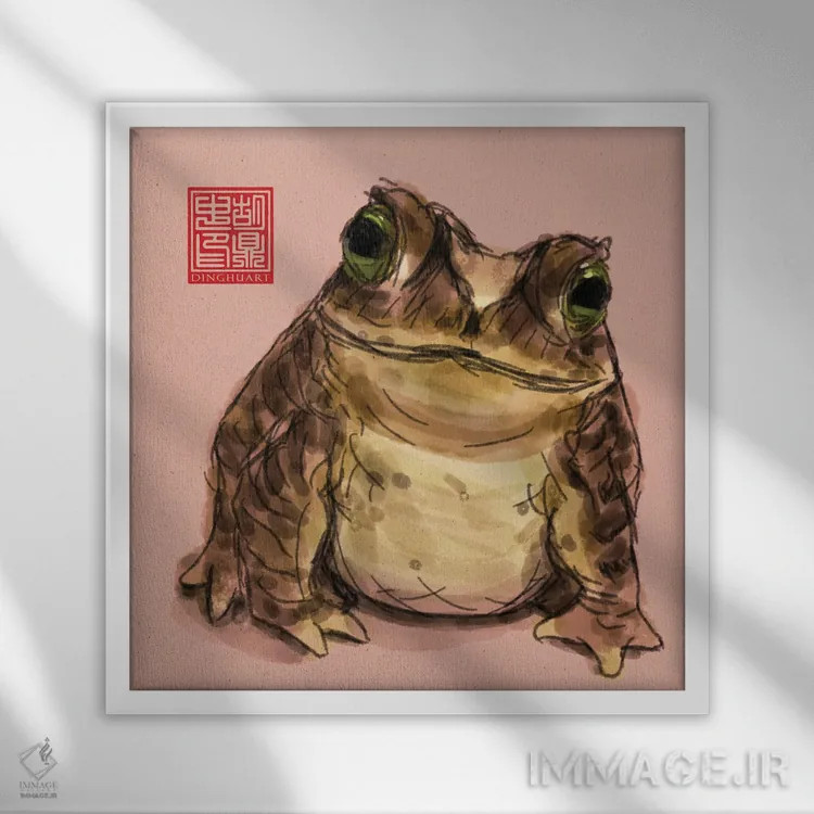 تابلو وزغ بانمک اثر باورگژونگ هو - نمای قابدار سفید