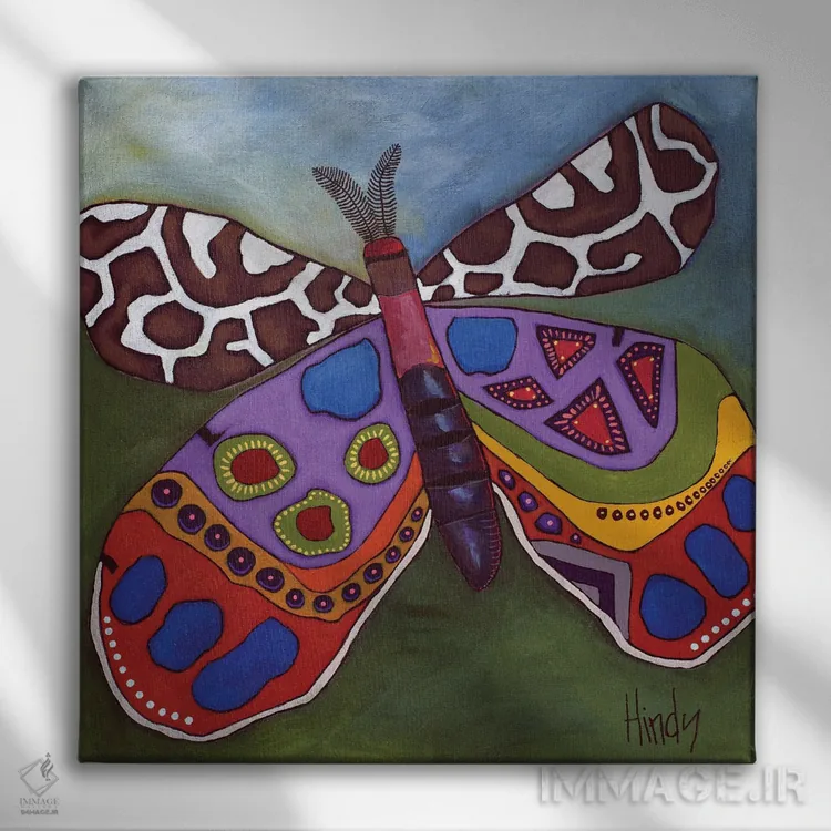 تابلو پروانه شاد و پرانرژی اثر دیویدای هینْدز - نمای روبهرو روی دیوار