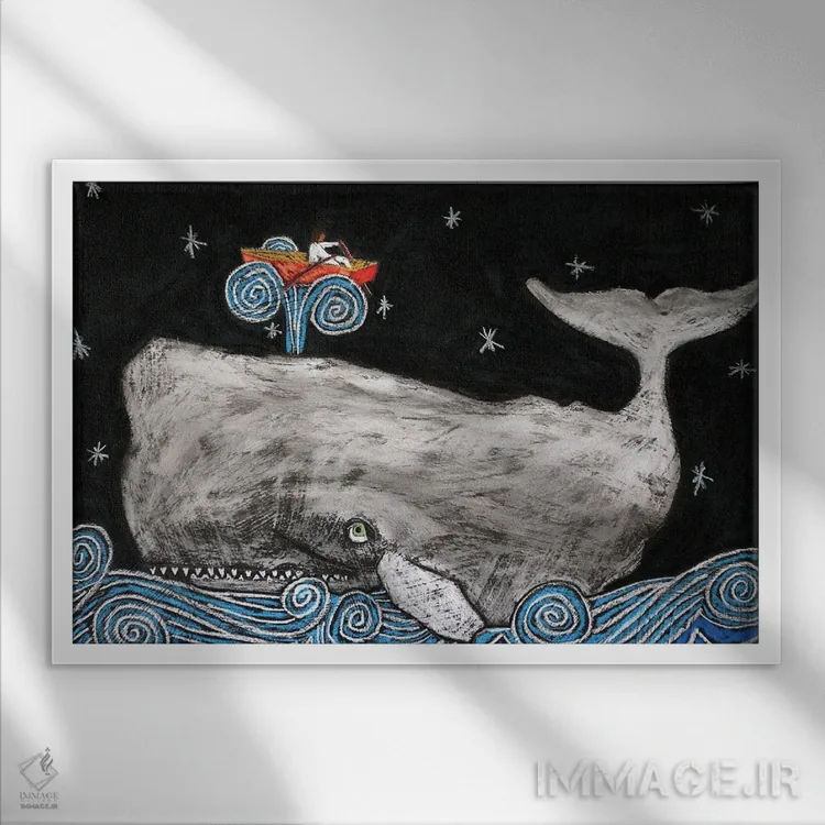 تابلو یونس و نهنگ اثر دیویدای هینْدز - نمای قابدار سفید